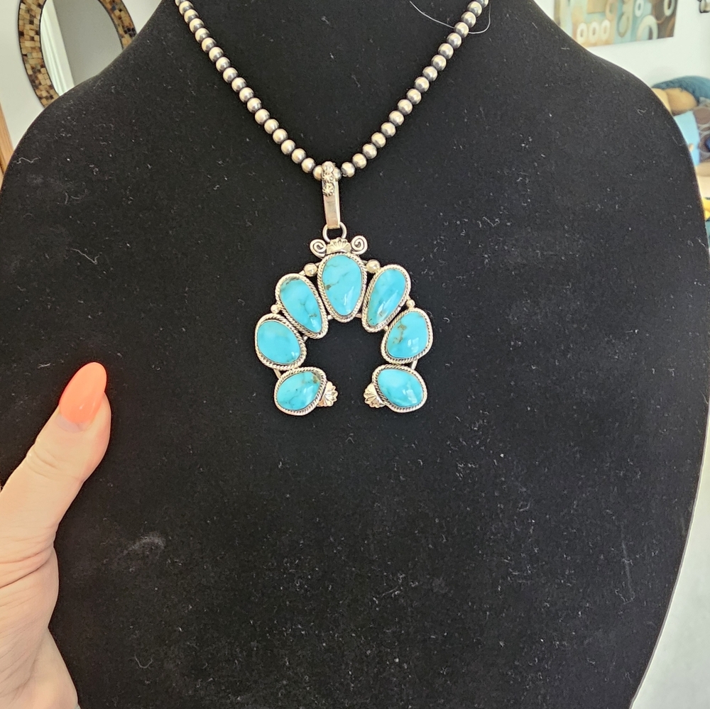 Sterling silver Kingman Turquoise Naja 7-stone pendant